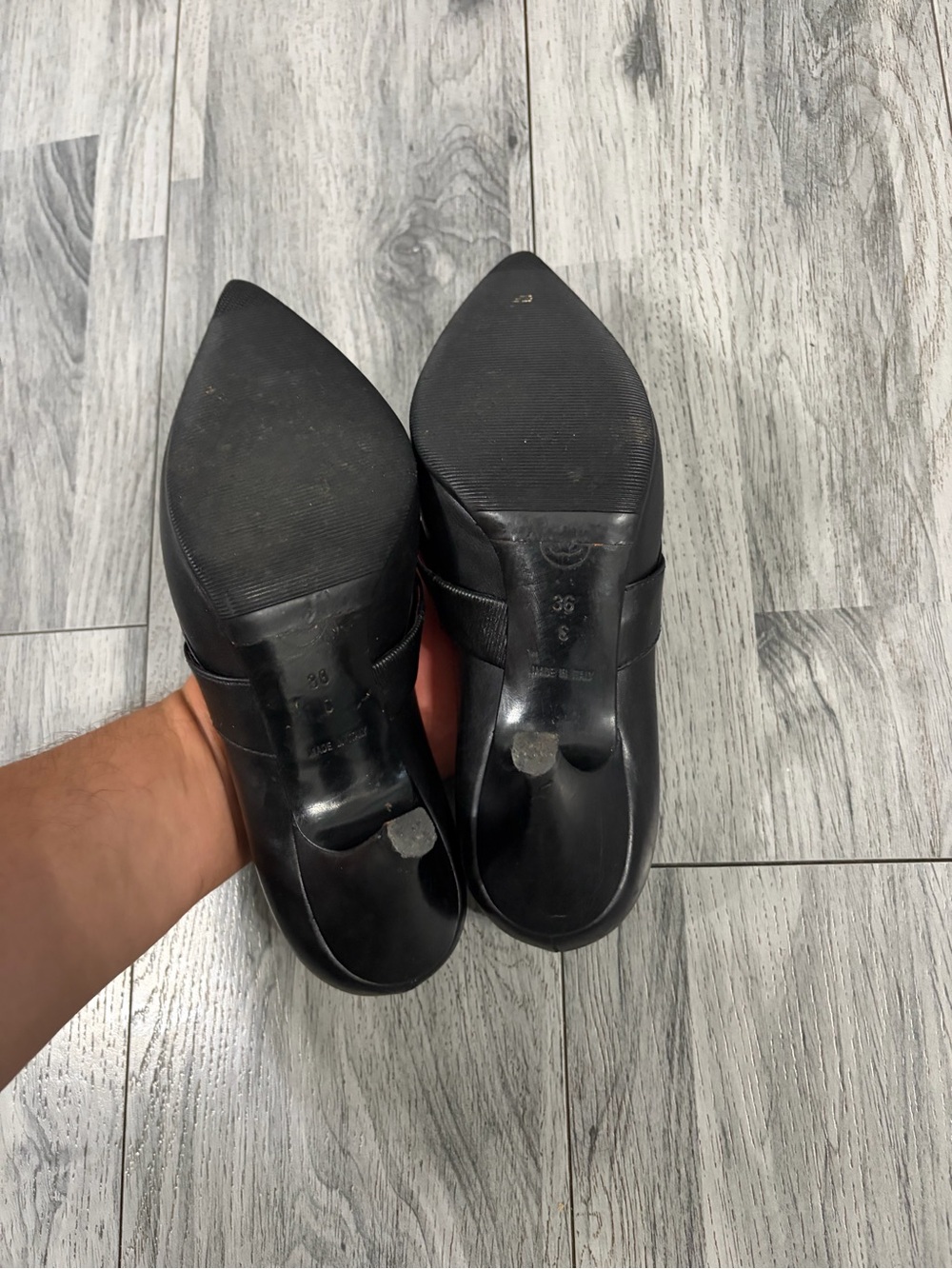 Black Leather Pointed-Toe Mary Jane Heels - Picture 6 of 8